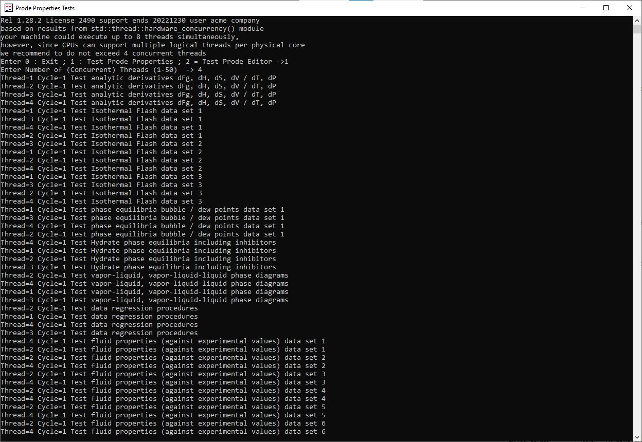 Fluid properties tests multithreading